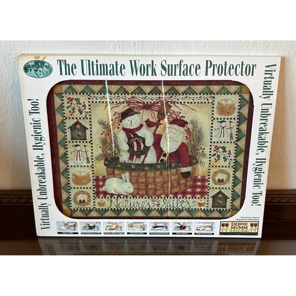 NEW Tempered Glass Debbie‎ Mumm Cutting Board Snowman & Santa 16